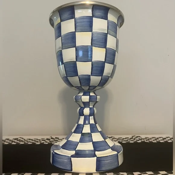 Mackenzie-Childs Royal Check Enamel Pedestal Vase. New! ππ€ RETIRED! - Picture 2 of 9